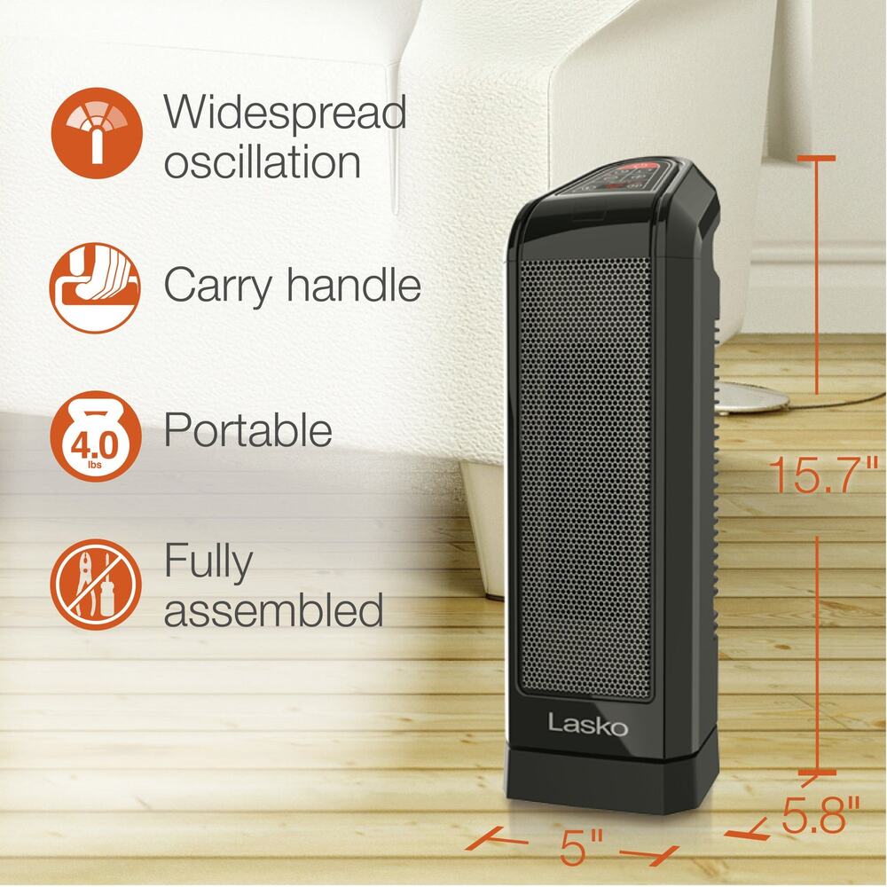 Lasko 16" Ceramic Tower Space HeaterOscillating, 2 Heat Settings